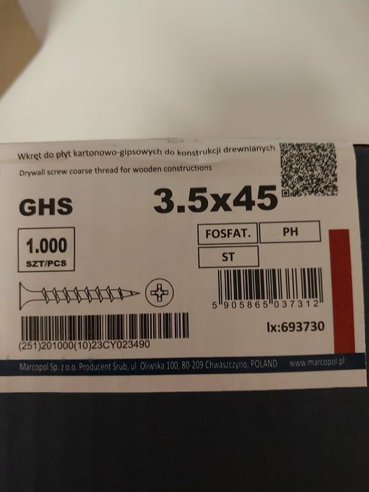Wkręty 3.5x 45 czarne 10kg