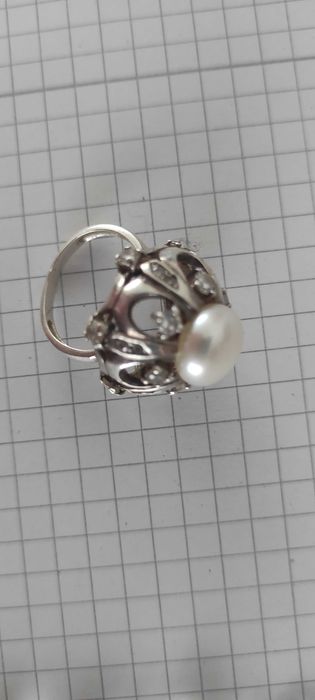 Кольцо с жемчугом р.16,5 серебро 925 вес 9гр редкое крупное