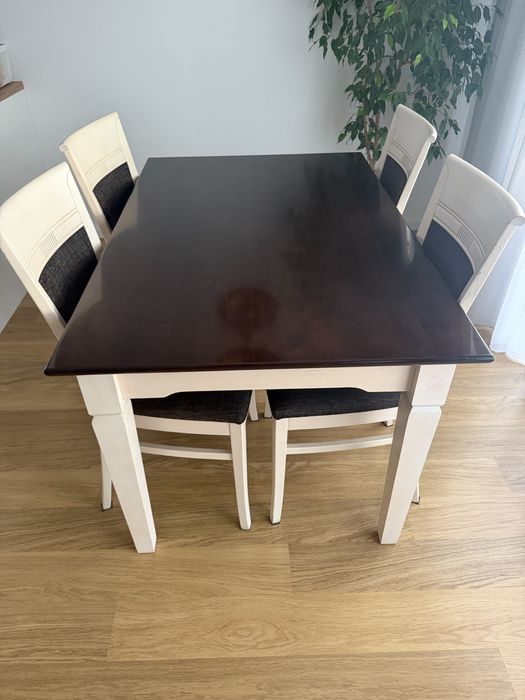 Prowansalski stół rozkładany 140-190x90 cm + 4 krzesła z plamoodporną technologią