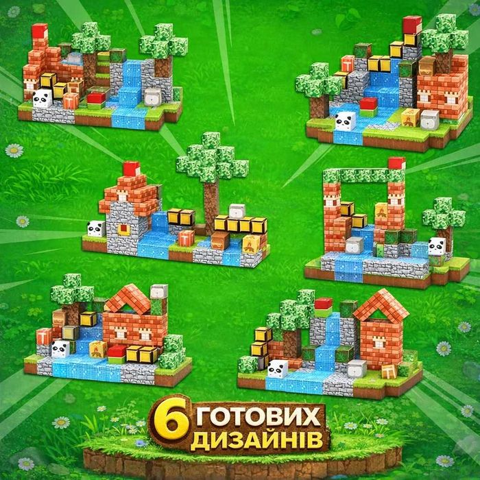 Магнітний конструктор Minecraft 100–450 шт для дітей подарунок, при купівлі кількох наборів діє знижка 100 грн