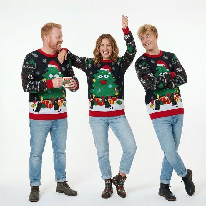 Sweter Świąteczny LED Dzianinowy Unisex XL Czarny