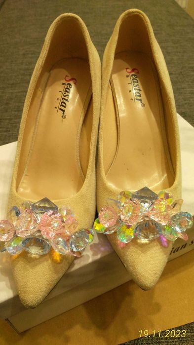 Buty damskie korek roz.36 beżowe szpilki