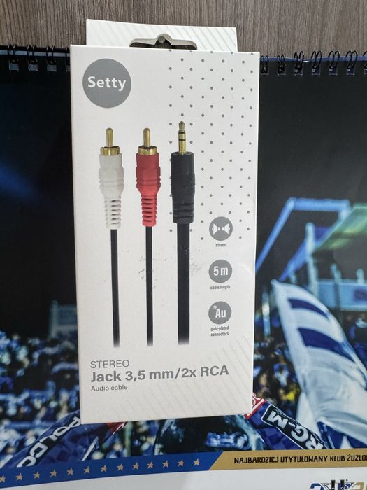 Kabel Jack 3,5mm / 2xRCA chinch 5m nowy