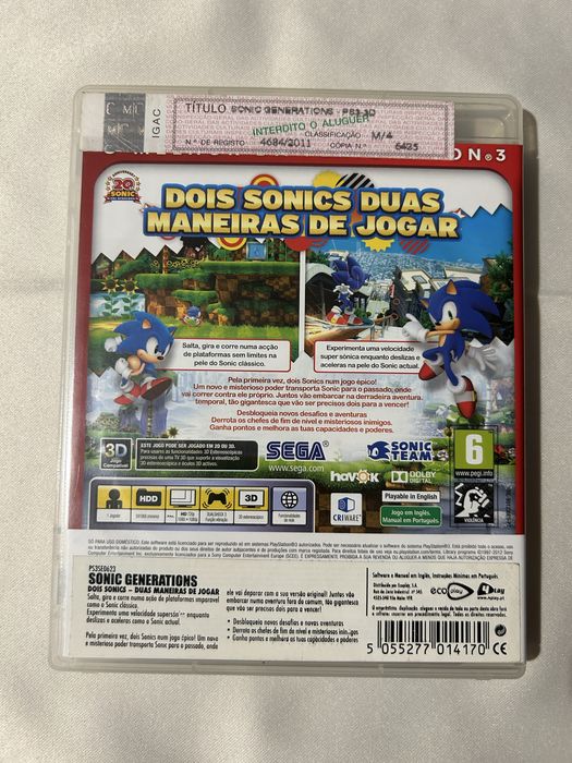 2 jogos Sonic Sega All-Stars Racing e Sonic Generations