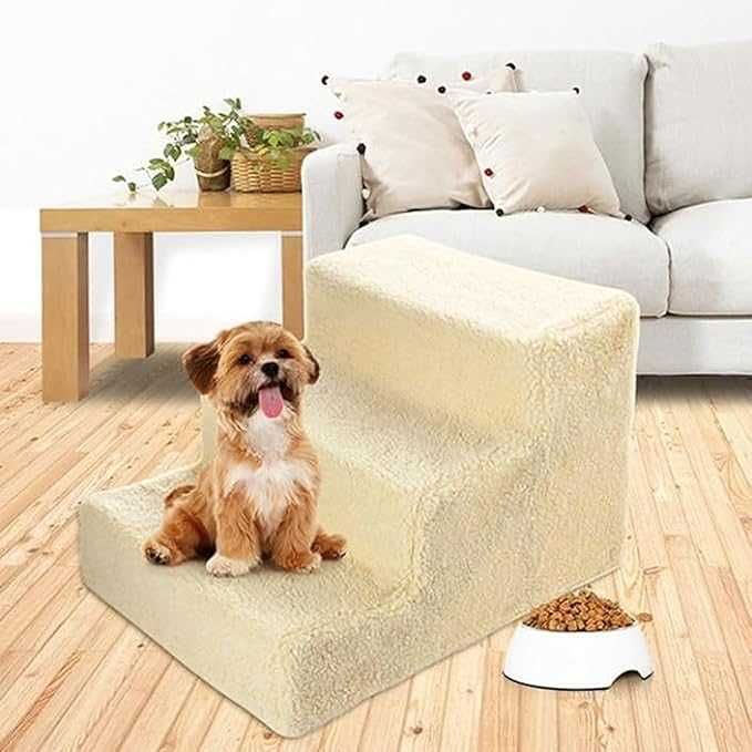 Schody Dla Zwierząt 45 Cm 3 Stopnie z Pluszowym Pokrowcem - żółtym