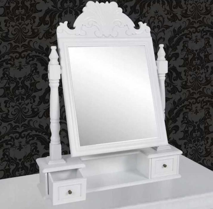 NOWA Toaletka MDF z Obrotowym Lustrem Biała Matowa 50 x 74 cm Na Biurko Lustro  Obrotowe Lusterko