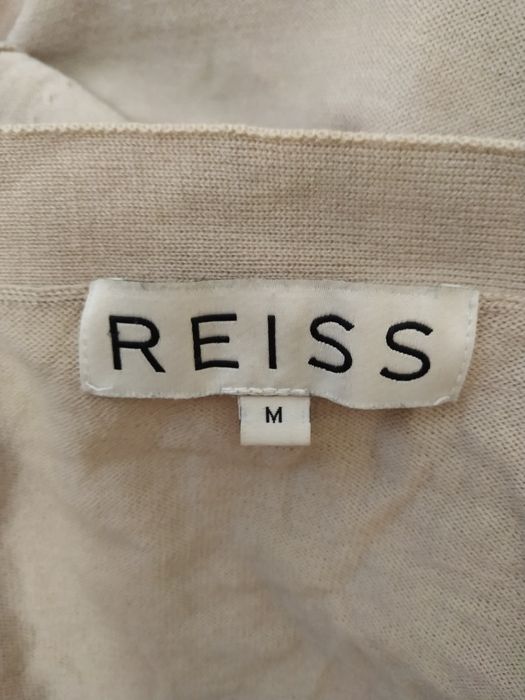 Sweter męski, Reiss beżowy  merino dekolt w serek, M, wełna