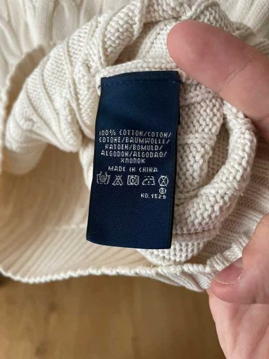 damski sweter warkocz Ralph Lauren beige creme old money classic Vneck
