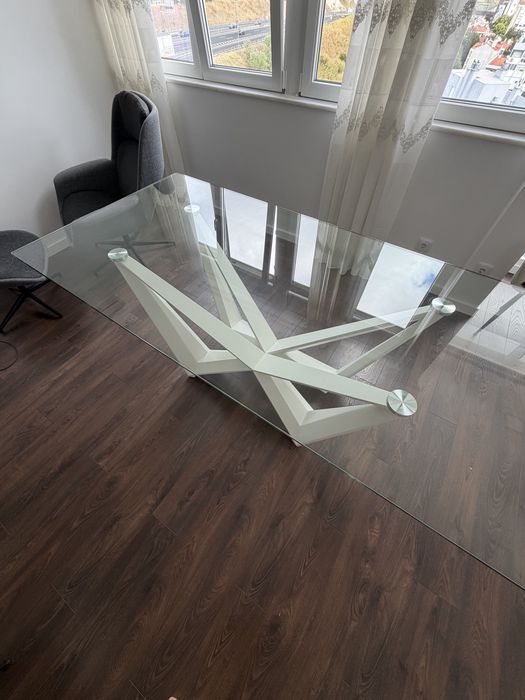 Mesa de jantar em vidro 200x100x75 cm