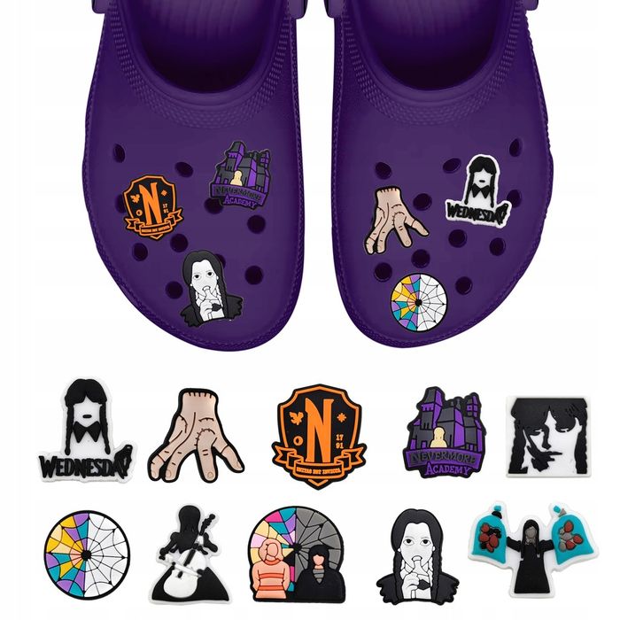 Przypinki do Crocs WEDNESDAY do butów telefonu torby zestaw 10 szt