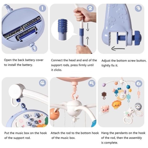 Музичний мобіль на ліжечко з проектором і пультом управління блакитний