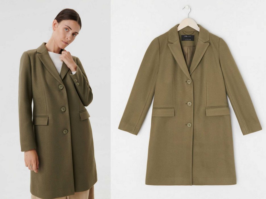 SINSAY klasyczny jednorzędowy płaszcz khaki NOWY mięsisty M/38