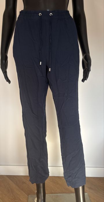 Lekkie granatowe spodnie wiskoza 100% Tom&Rose L 40 joggery na gumce troczki