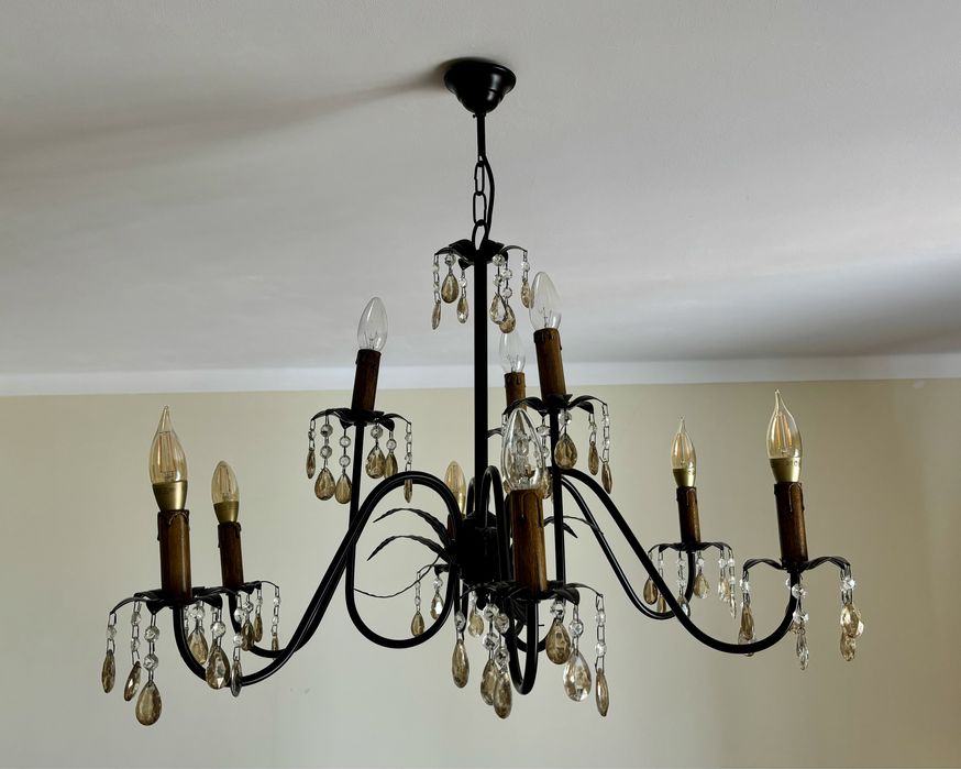 Candeeiro de teto em ferro com pendentes de vidro — estilo vintage