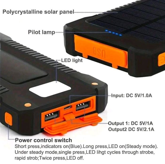Carregador solar portátil (telemóvel, portátil, lanterna ect.)