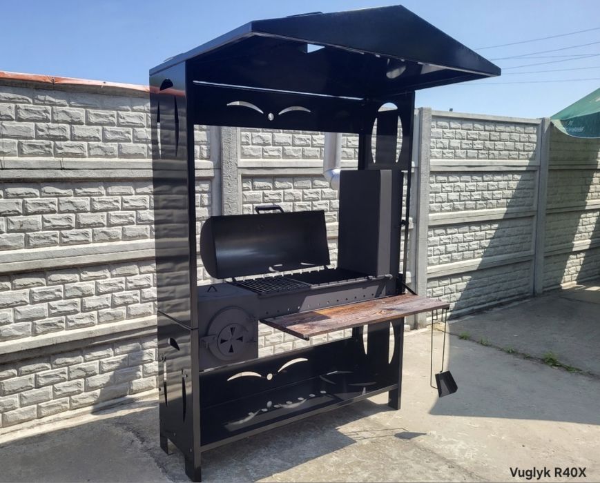 • ПОВНОЦІННА КУХНЯ! Мангал 4мм з дахом, коптильнею та пічкою під Казан