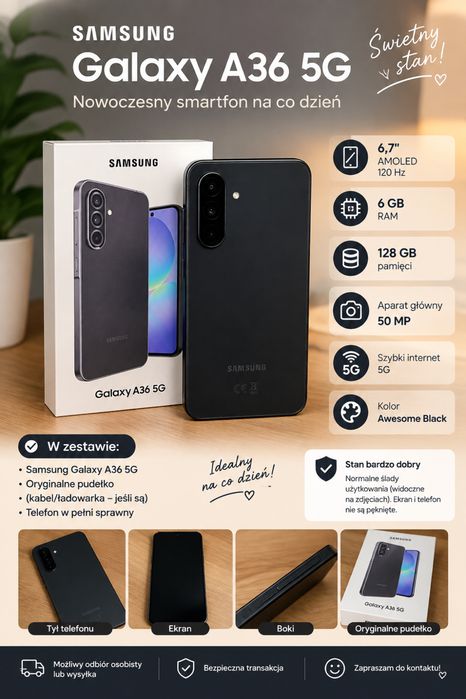 Samsung Galaxy A36 5G 128GB 6GB RAM + oryginalne pudełko