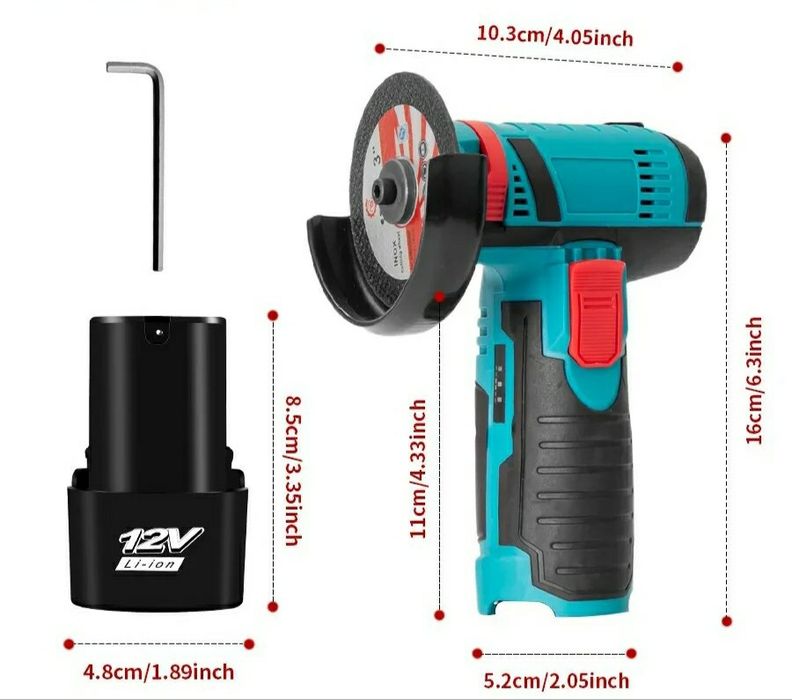 Аккумуляторная портативна мини болгарка 12V шлифмашинка 2 аккумулятора