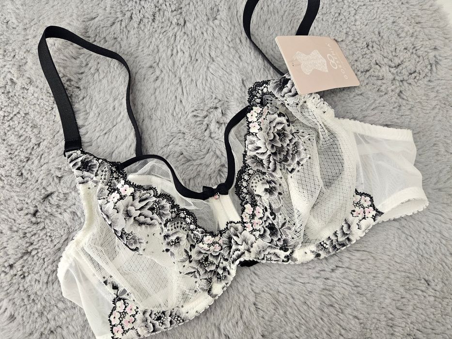 Biustonosz miękki z fiszbinami Gorsenia 80D koronkowy biało-czarno-różowy sexy