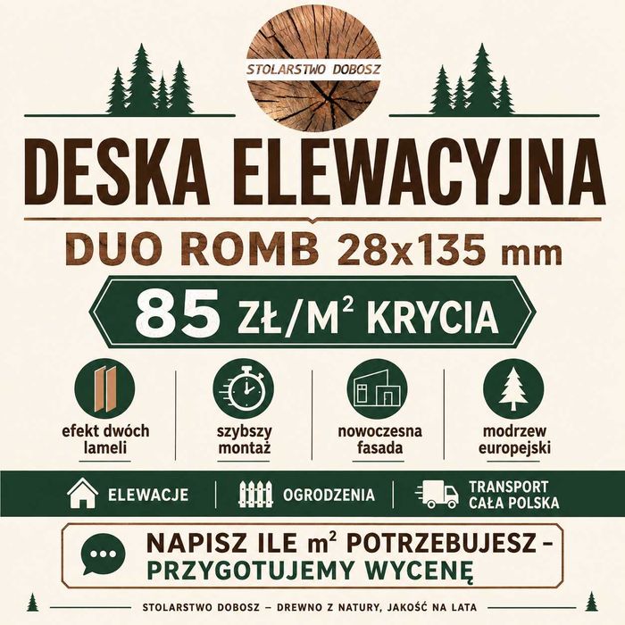 Deska elewacyjna DUO ROMB modrzew 28x135 mm | Producent