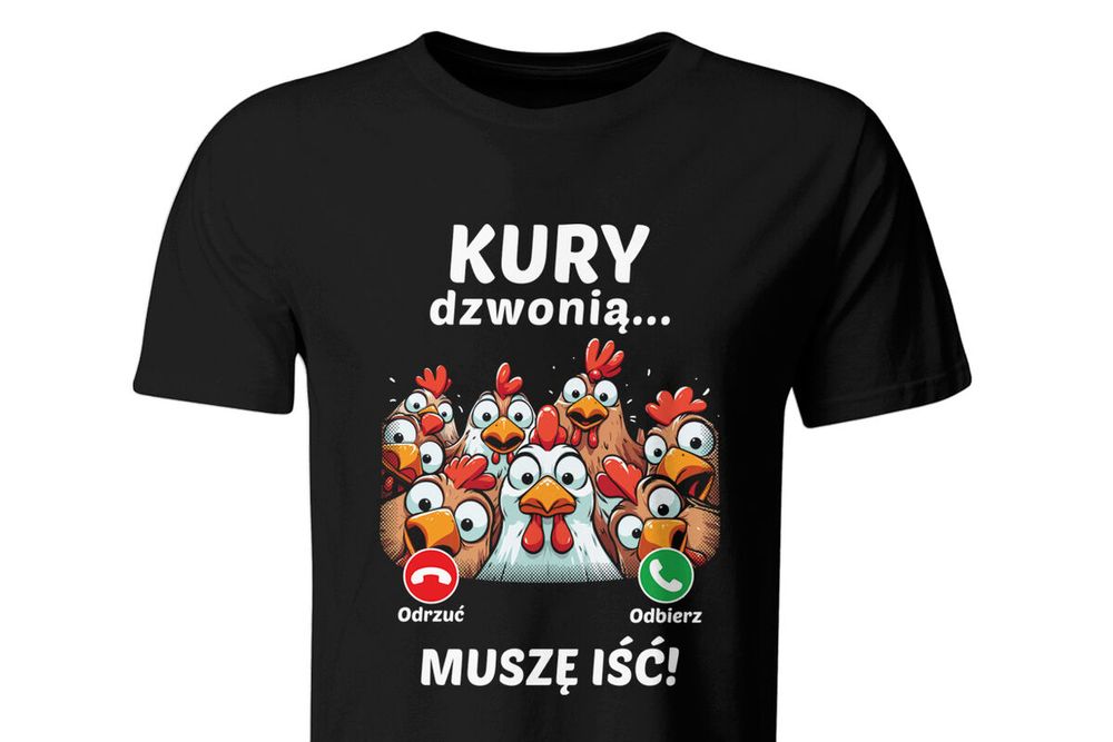 Koszulka Kury dzwonią, muszę iść. Śmieszny t-shirt z nadrukiem, roz. L
