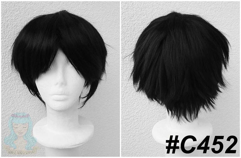 Męska krótka czarna peruka z grzywką cosplay wig czarny krótki wig