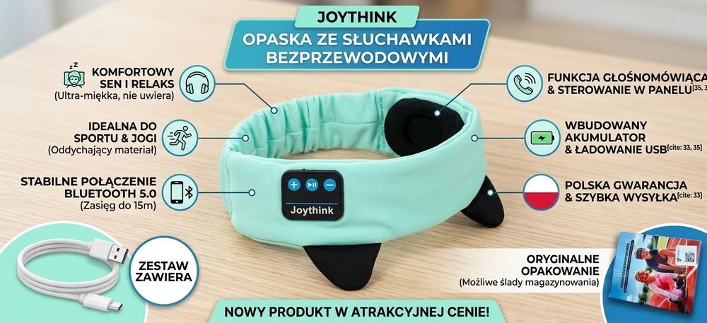 Opaska sluchawki Bluetooth Joythink do spania