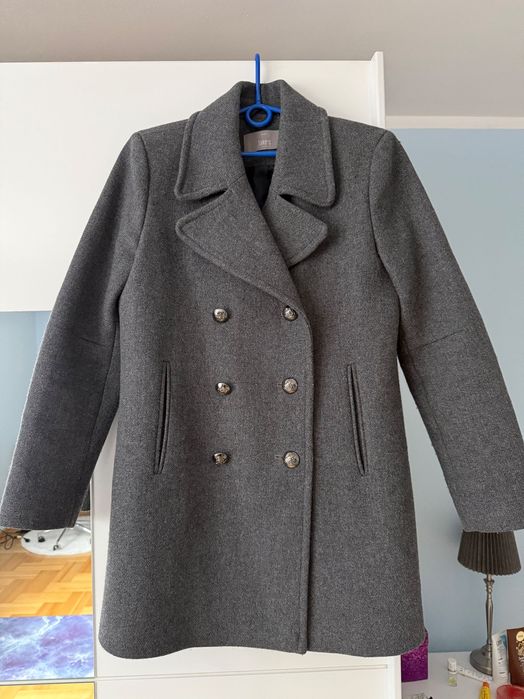 Jake’s szary wełniany płaszcz, zimowy klasyczny płaszcz dwurzędowy, L