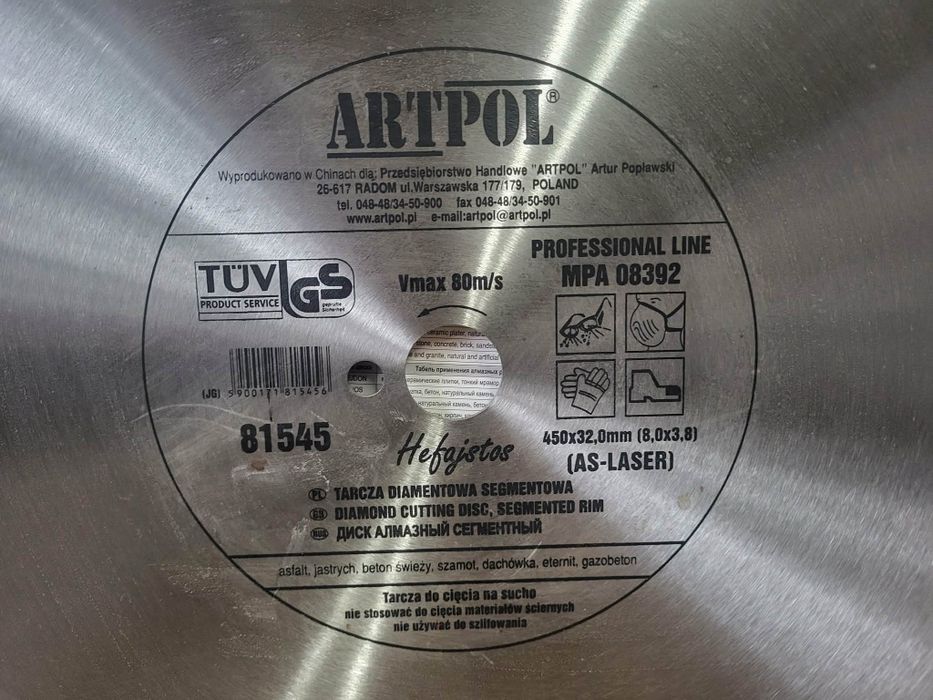 Tarcza diamentowa fi 450 mm do betonu, asfaltu