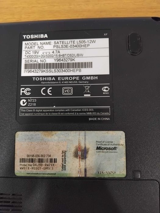 Portátil Toshiba L505 - AVARIADO