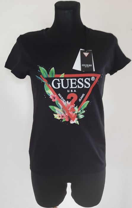 T-shirt Guess czarny,czerwony,biały,zielony