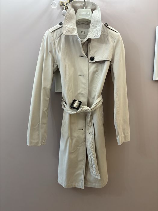 Jasny wiosenny plaszcz bawelniany do kolana 36