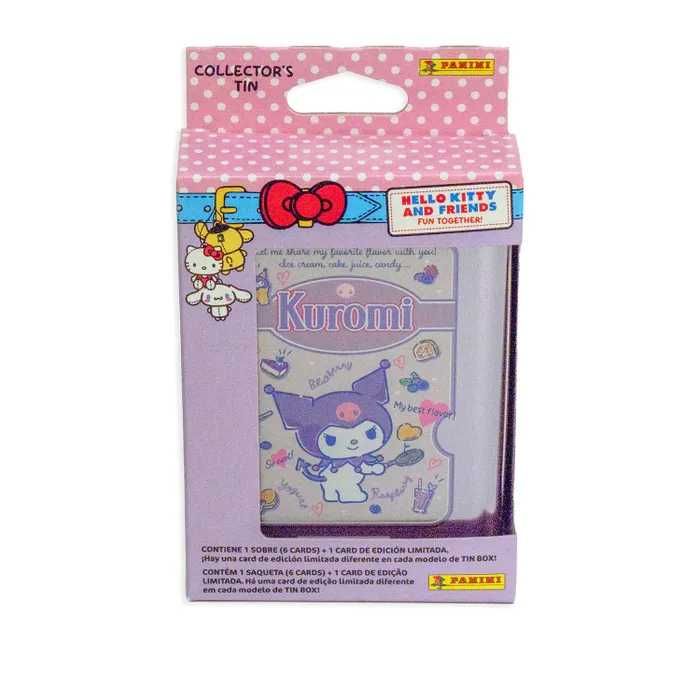 Latas da coleção Hello Kitty and Friends. Com 1 saqueta oficial da coleção com 6 cards + 1 card exclusiva de Edição Limitada.