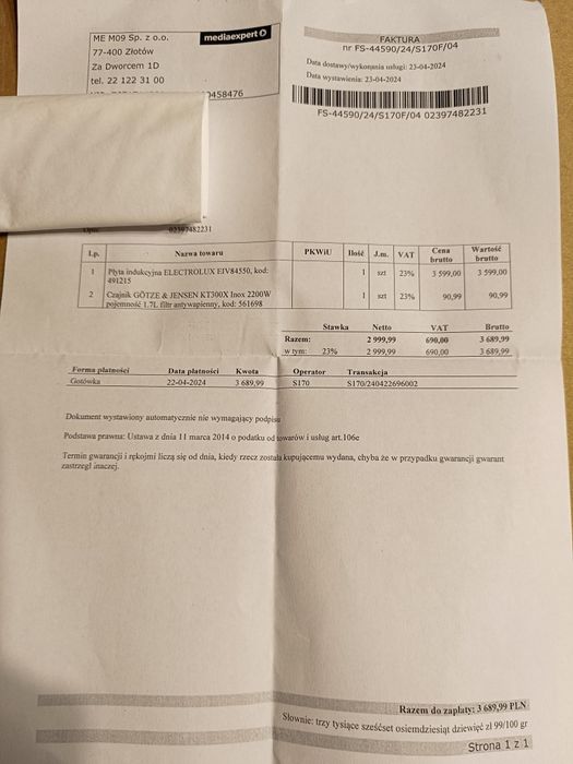 Płyta indukcyjna Electrolux EIV84550 !Nowa z gwarancją!