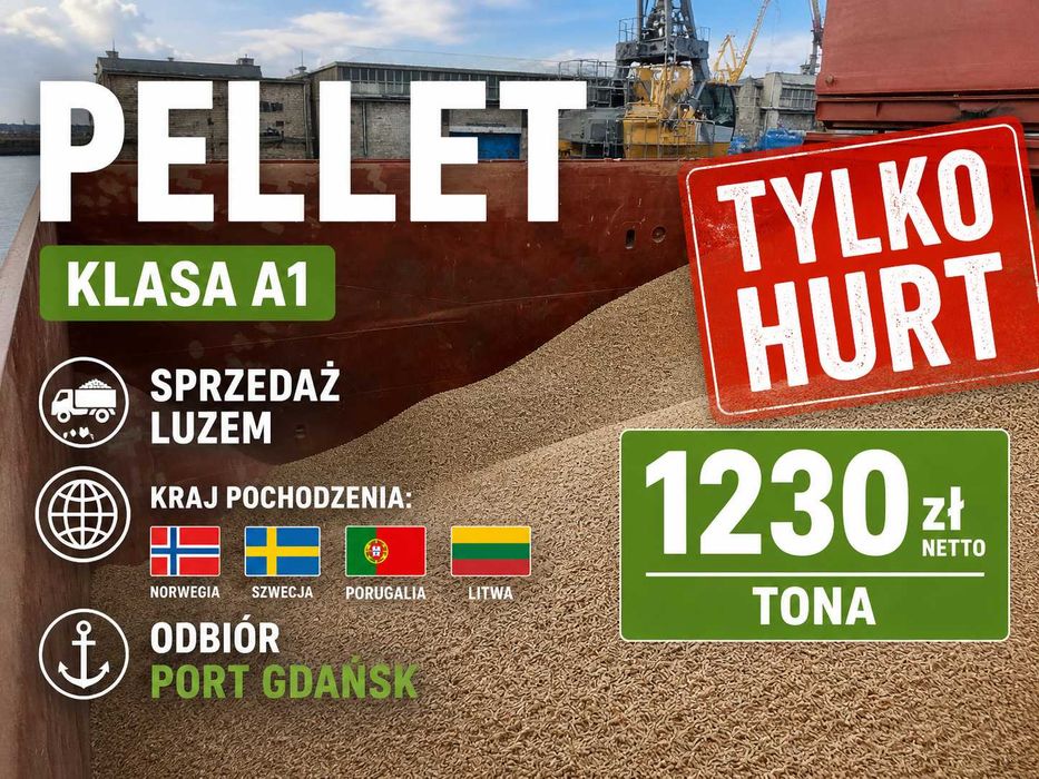 PELLET Drzewny Klasy A1 / 6mm - 26 ton- Dostawa Luzem - Duże Ilości - Wysoka jakość / Niska Cena