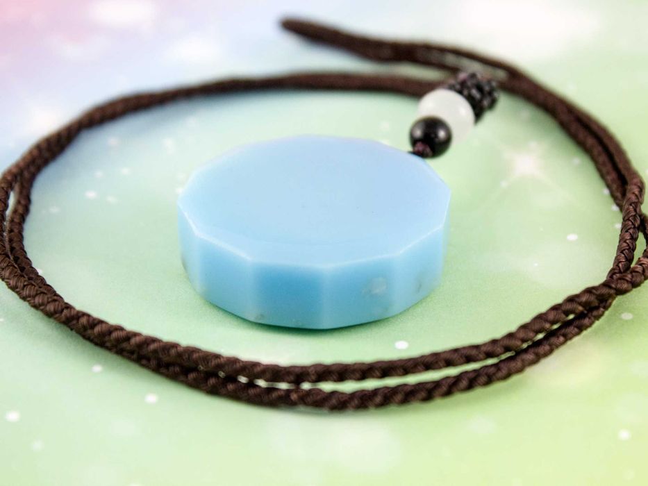 Piękny Błękitny Naszyjnik Amulet Amazonit Topaz Oko Horusa Prezent