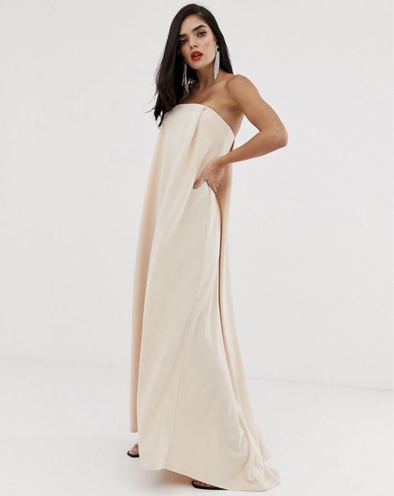 Sukienka wieczorowa długa ślubna Asos beżowa nude missguided S