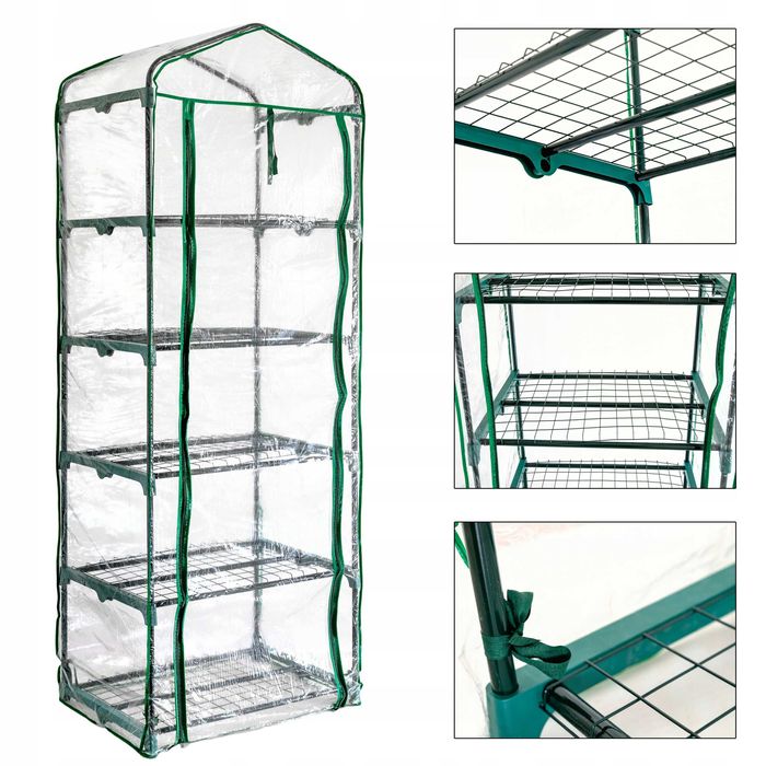 Mini szklarnia balkonowa OGRODOWA 5 PÓŁEK PIONOWA FOLIAK 190x69x50 cm