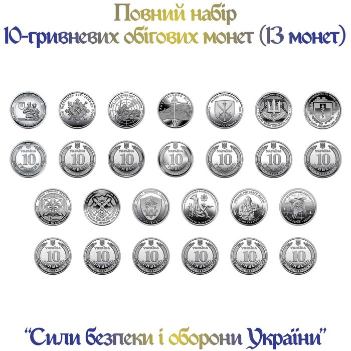 Повний набір пам'ятних обігових монет Сили безпеки і оборони України