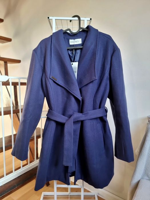 Trencz płaszcz jesień zima wiosna wiatroszczelny granat 48/50