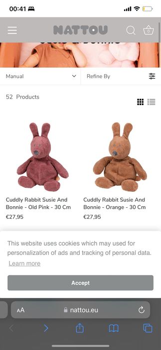 Мягкая игрушка кролик nattou Cuddly Rabbit Susie and Bonnie