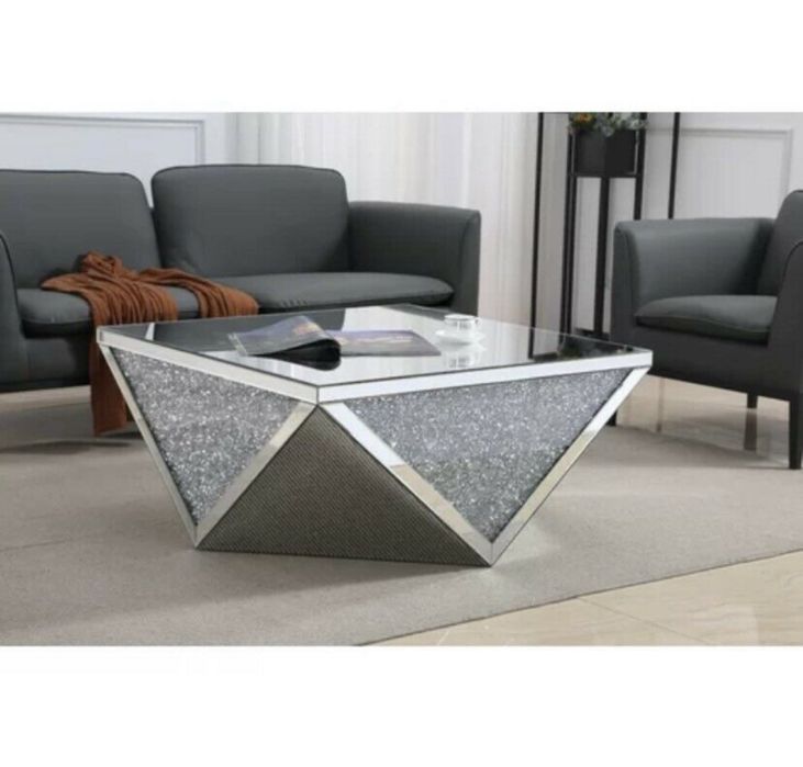 Stolik kawowy lustrzany glamour z krysztalkami 90x90x45