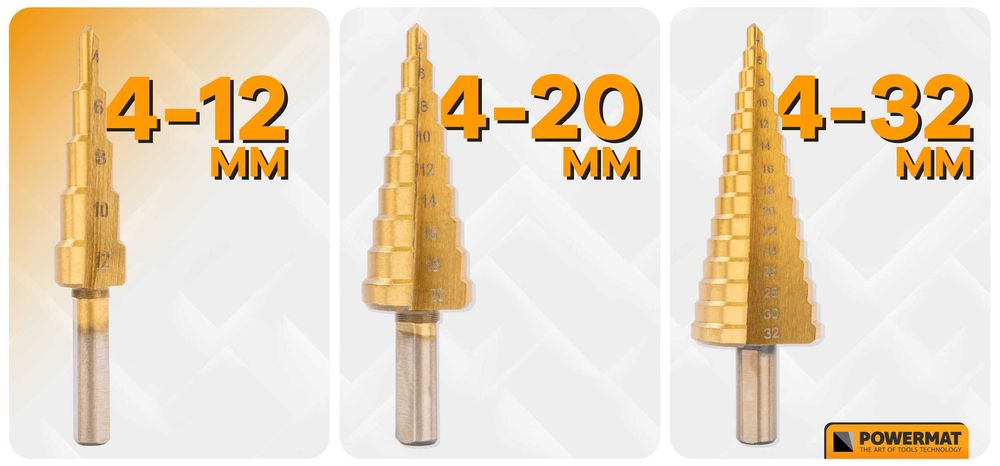 wiertła stopniowe frezujące do metalu hss drewna plastiku 3-8mm