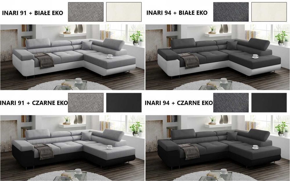 DUŻY Rozkładany Narożnik MALMO L kanapa sofa REGULOWANE ZAGŁÓWKI łóżko