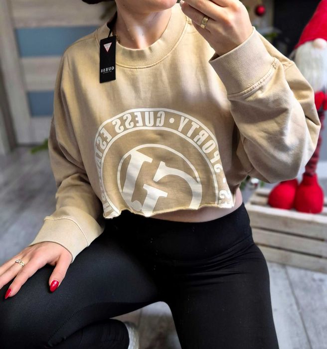 Bluza Guess Krótka Oversize Beżowa M