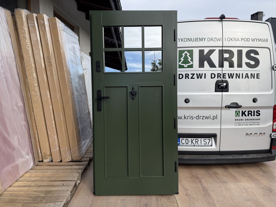 Drzwi zewnętrzne drewniane zielone dostępne  Ral 6020