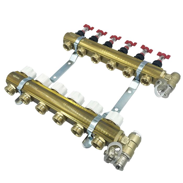 Rozdzielacz 1'' Do Podłogówki Mosiężny Z Zaworami 10 Obwodów Sekcji