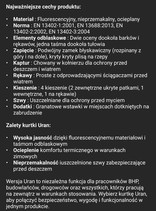 Kurtka robocza zimowa wodoodporna