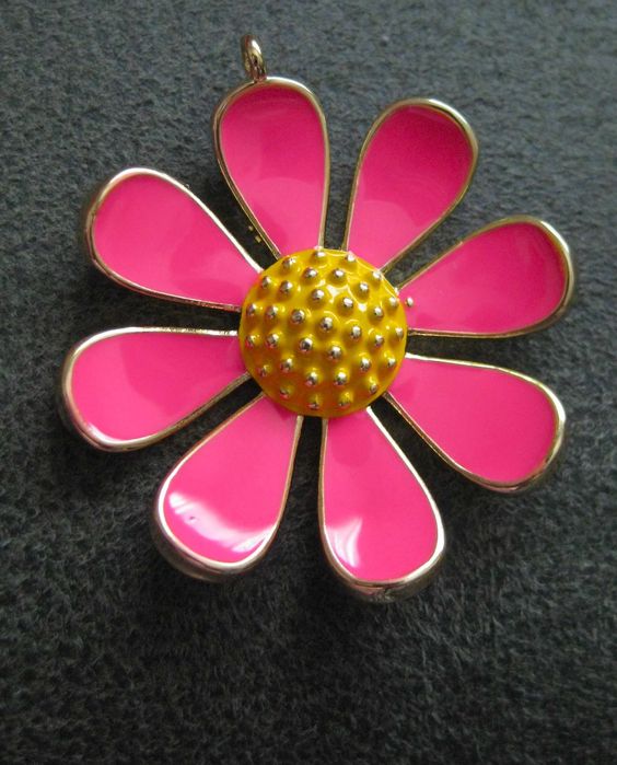 Colar Esmaltado Rosa c/ Flor Esmaltada Rosa NOVO
