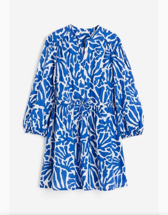 Платье в принт кораллы с длинными рукавами из смесевого льна лён h&m